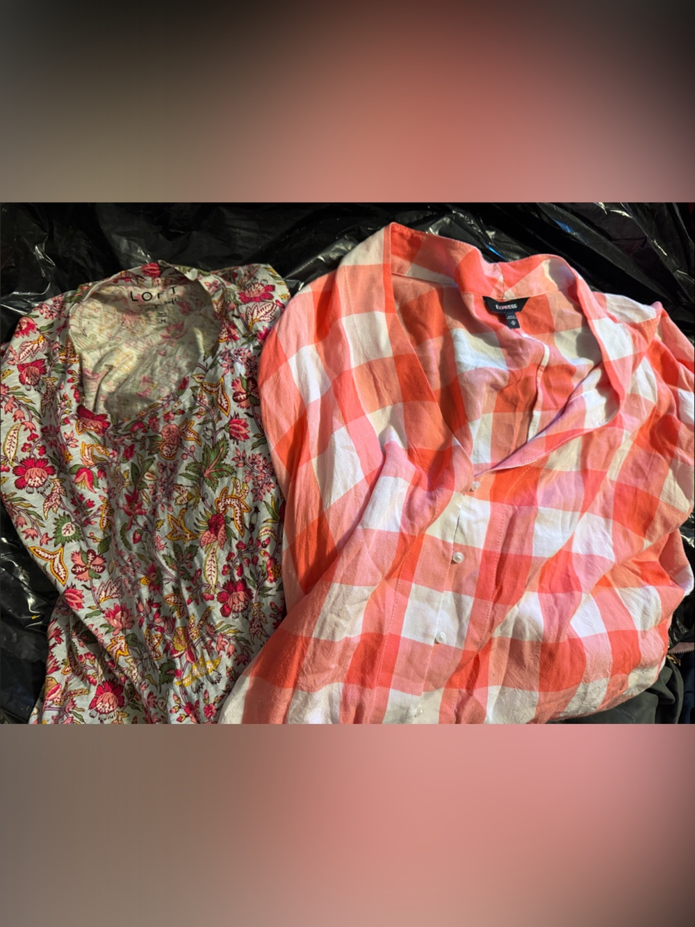 Coral & White Gingham Button-Up Top and floral top